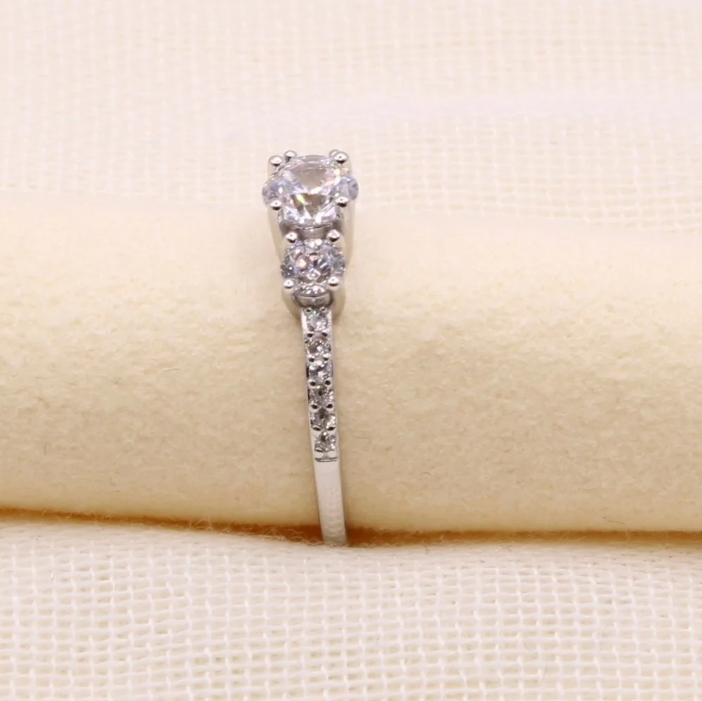 3 Stone 925 Sterling Silver Engagement Ring - Picture 9 of 11